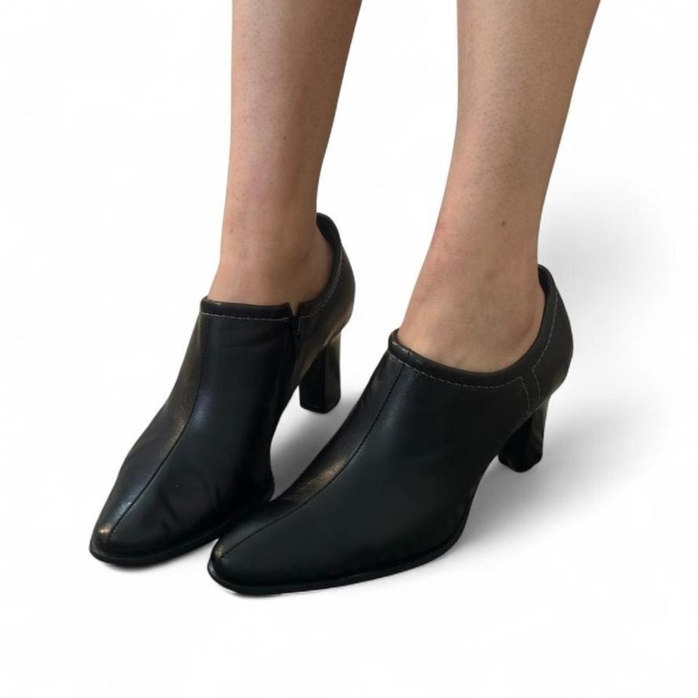 Franco Sarto Black Leather Ankle Booties Sleek Minimalist - Picture 8 of 8